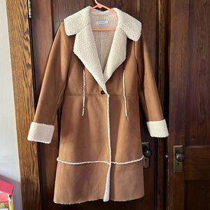 Suede fleece lined long coat